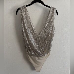NYE top! Zara Silver Sequin V-Neck Bodysuit